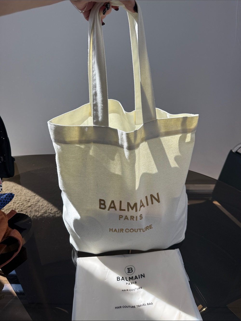 Balmain Cream Canvas Tote with Gold Logo